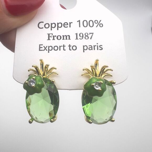 Fashion Jewelry Green and Gold Pineapple Earrings - Picture 6 of 7